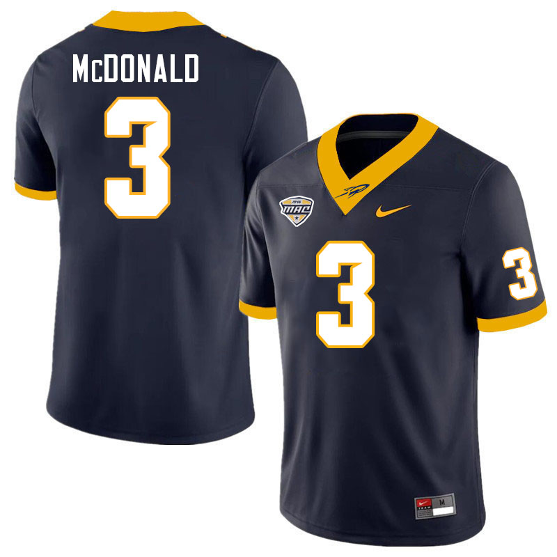 Toledo Rockets #3 Chris McDonald College Football Jerseys Stitched Sale-Navy